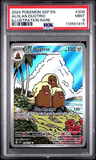 2024 Alolan Dugtrio Illustration Rare Surging Sparks Holo PSA 9 MINT ENG #208